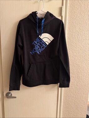 The North Face Black Crewneck Hoodie with Blue and White Logo